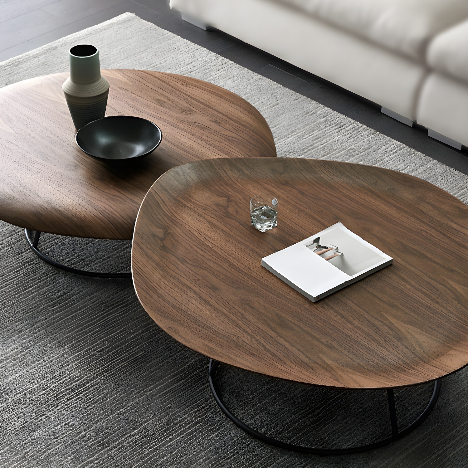 Modern Free Form Wood Coffee Table with Black Metal Frame - Storage Not Included - image 3