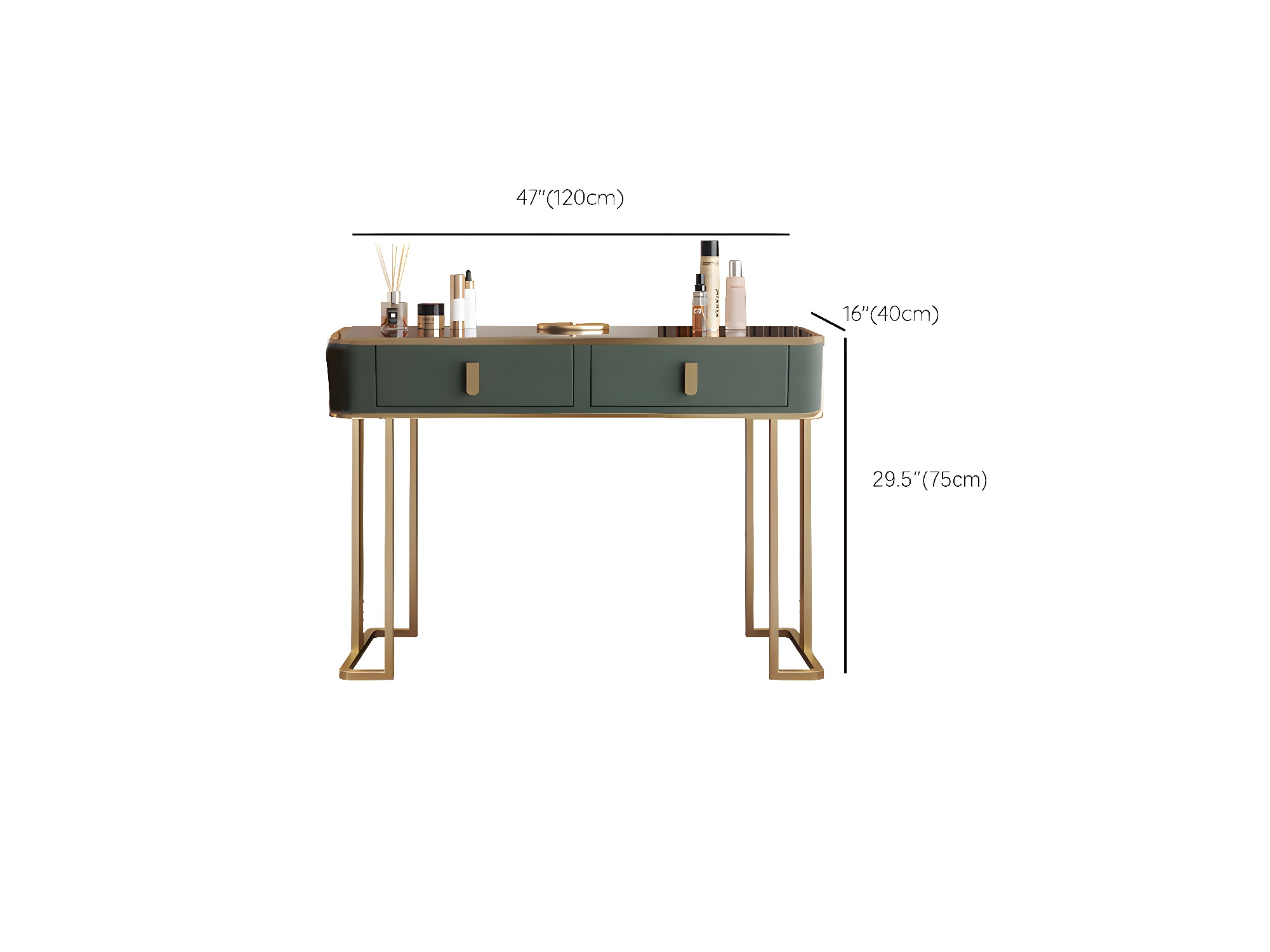 Glass Top Dressing Table Solid Wood Green Make-up Vanity with Drawers - image 18