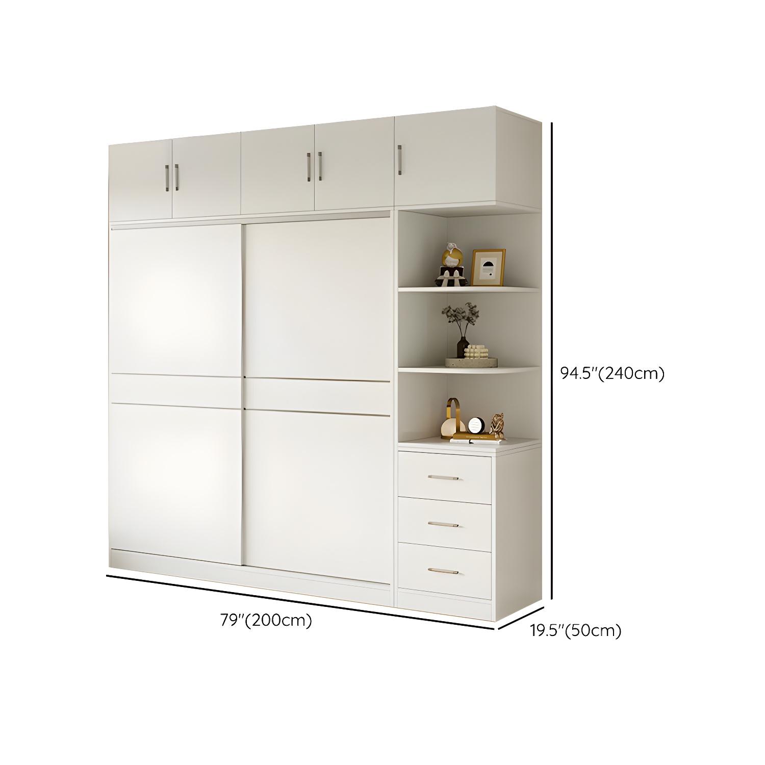 Modern White Wood Wardrobe Armoire with Sliding Doors, Shelves, and Soft Close Drawers - image 34