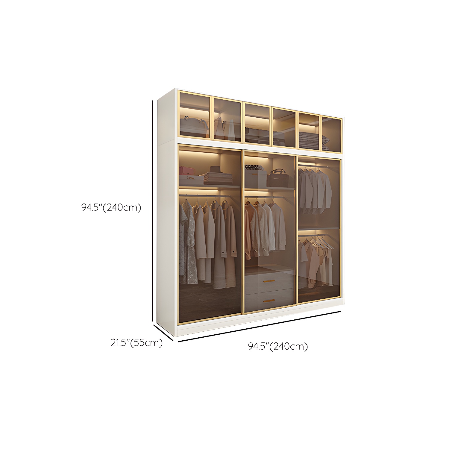 Modern White Wood Frame Wardrobe Freestanding Wardrobe with Sliding Glass Doors - image 23
