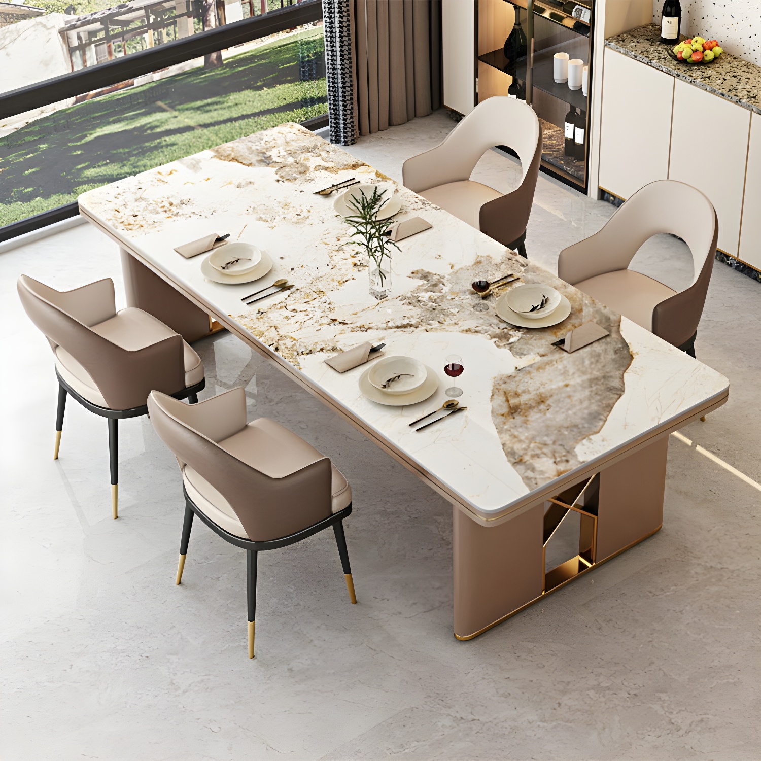 Glamoro 80cm Rectangular Metal Dining Set in Off-White with Gold Base