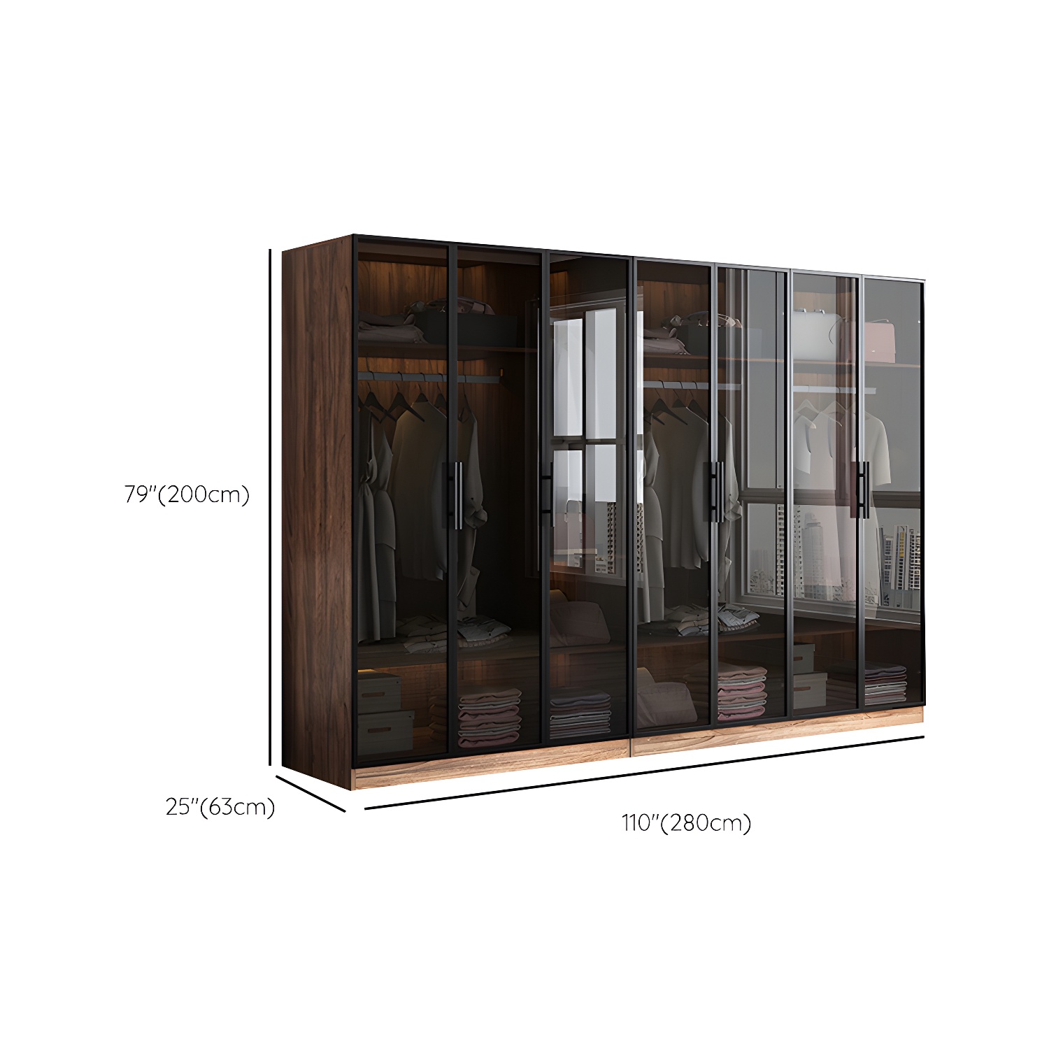 Modern Freestanding Wardrobe Armoire Tempered Glass Doors Wardrobe with Shelves - image 16