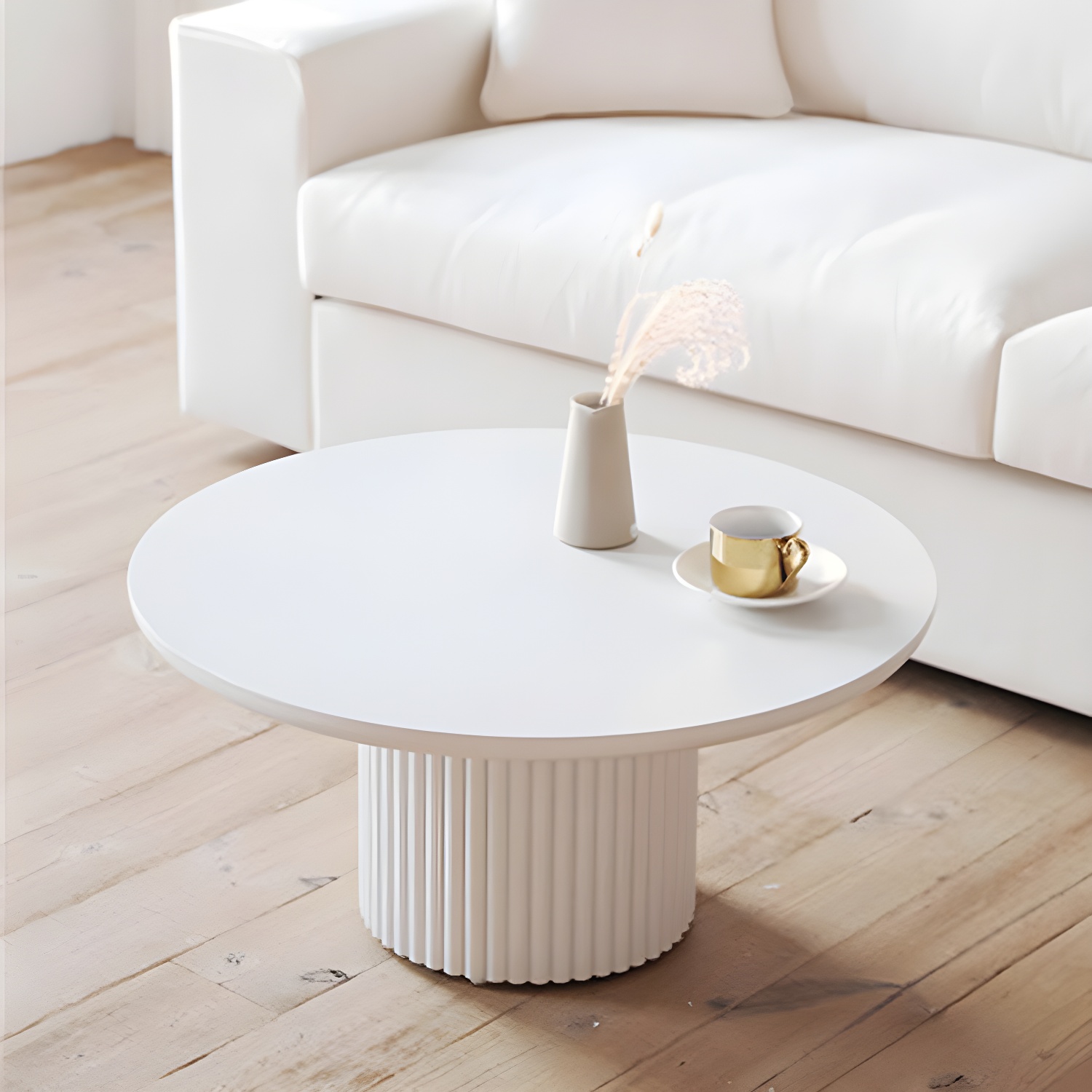 Glam Pedestal Coffee Table Wood Round Cocktail Table for Living Room - image 13