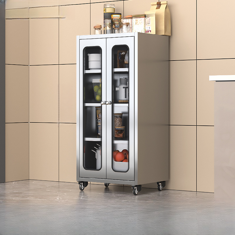 Metallic Sideboard on Roller Wheels with Stainless Steel Countertop - image 4