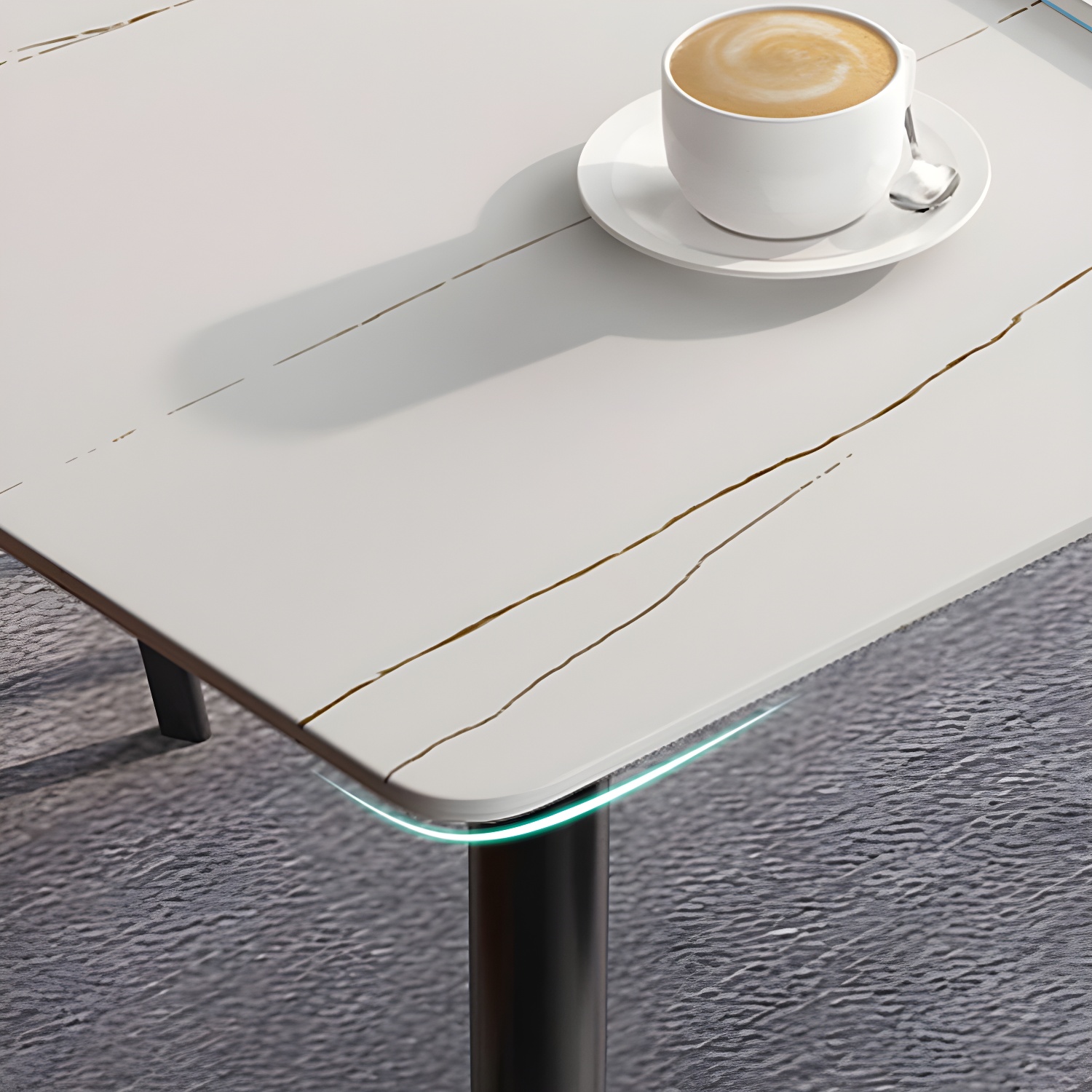 Stone Top Dining Table Rectangle Modern Dining Table with 4 Black Legs - image 6