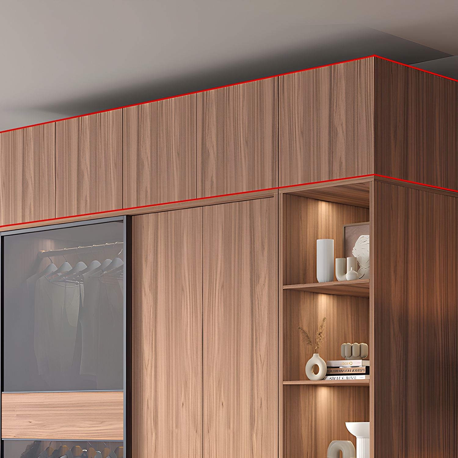 Glass and Wood Wardrobe Cabinet Brown Wardrobe Armoire with Garment Rod - image 6