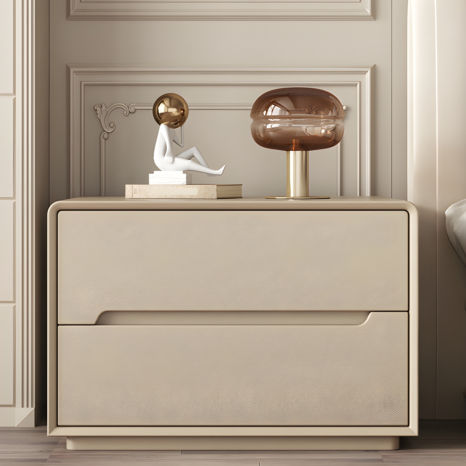 Modern Faux Leather Nightstand with 2 Drawers & No Distressing - Light Wood Tone - image 4