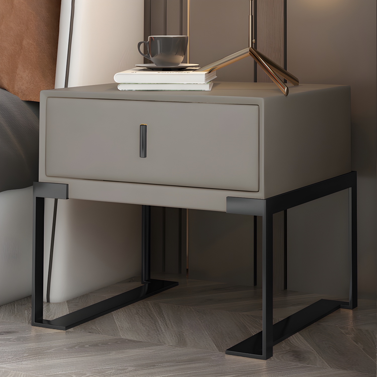 Faux Leather Nightstand 1-Drawer 21 Inch Tall Modern Legs Included Night Table - image 14