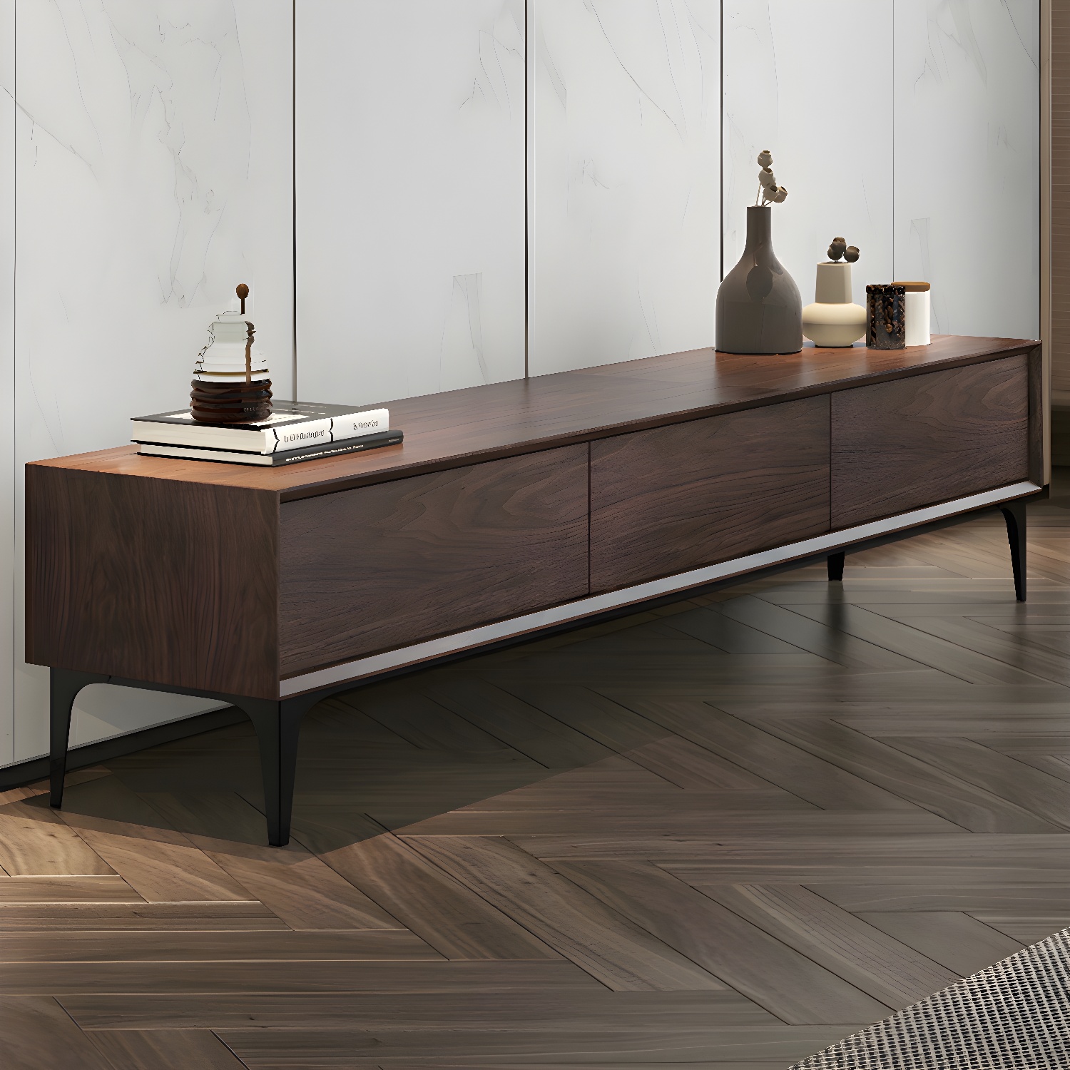 Scandinavian Style Wood TV Stand with Cable Management, Drawers Included - Low Height and With Legs - image 3