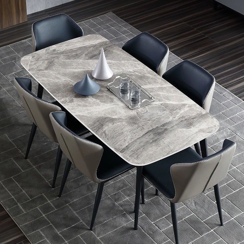 Simplistic Rectangular Slate Stone Dining Table for 4 People/Seats 2/Seats 10, Scratch-proof, Standard Height