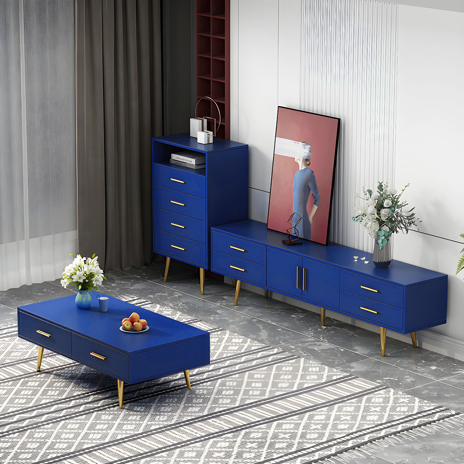 Scandinavian Engineered Wood TV Media Stand Matte Finish Media Console with Drawers - image 8