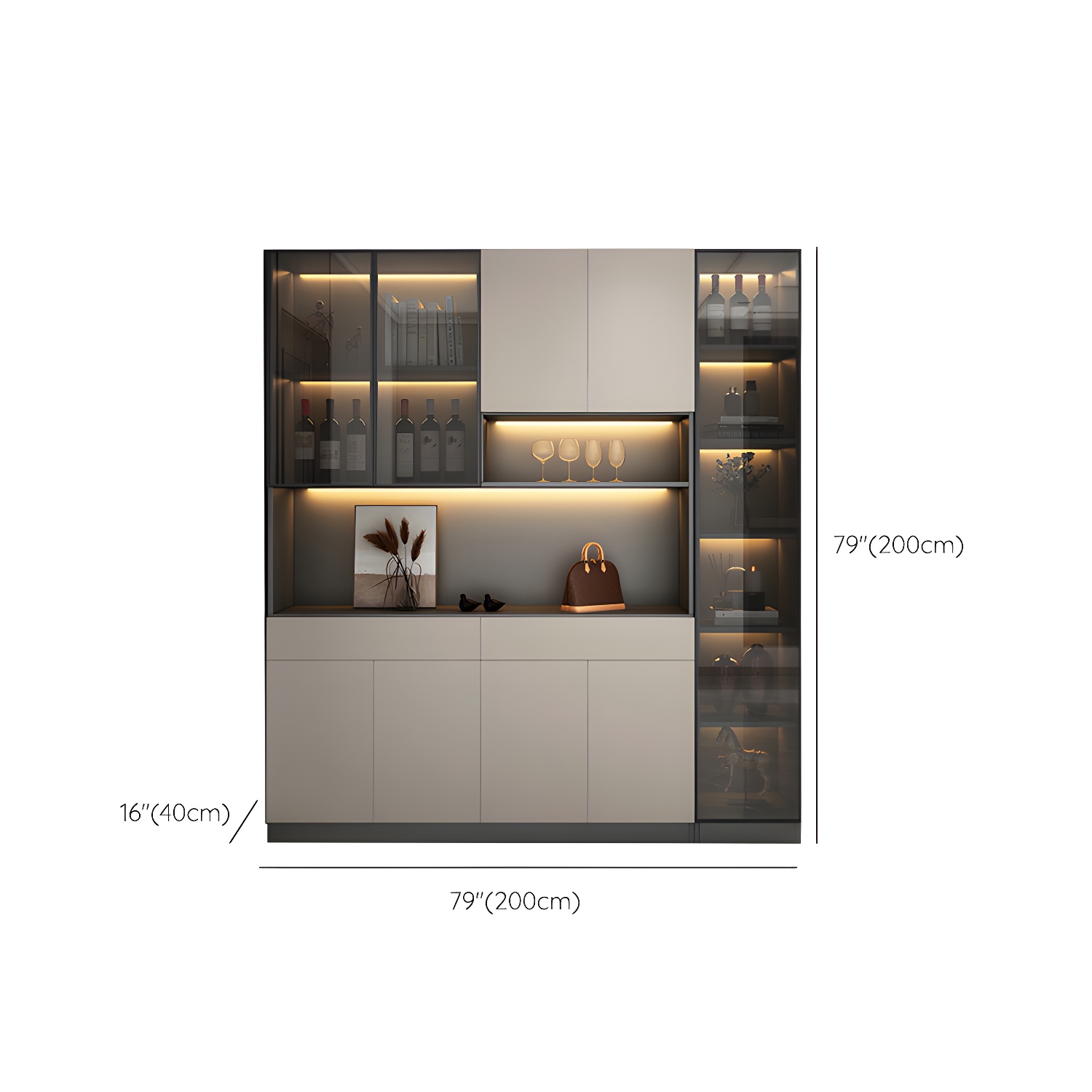 Accent Cabinet Rectangle Contemporary Glass Wood with Shelves - image 15