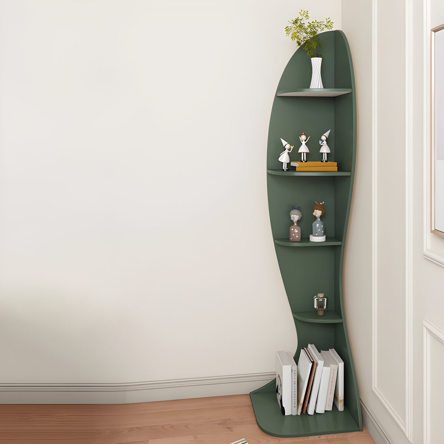 Corner Modern Accent Chest with Wood Counter Top and Open Shelves - 40cm X 40cm X 182cm - 4 Shelves - image 14