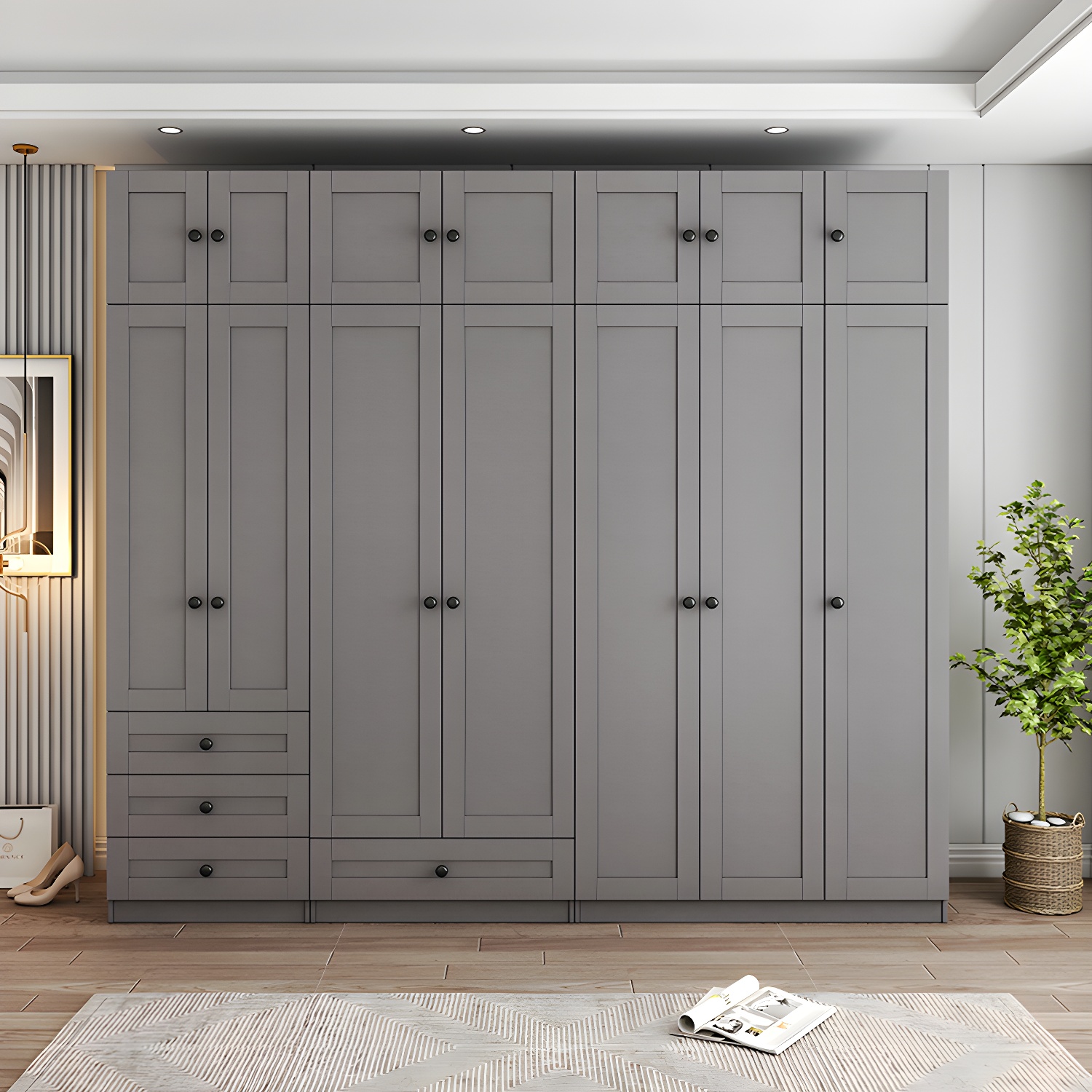 Contemporary Grey Wardrobe Armoire Engineered Wood Wardrobe Closet