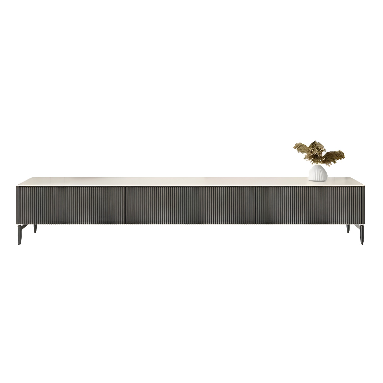 Modern Stone TV Stand with Drawers and Soft Close Glides featuring Cable Management