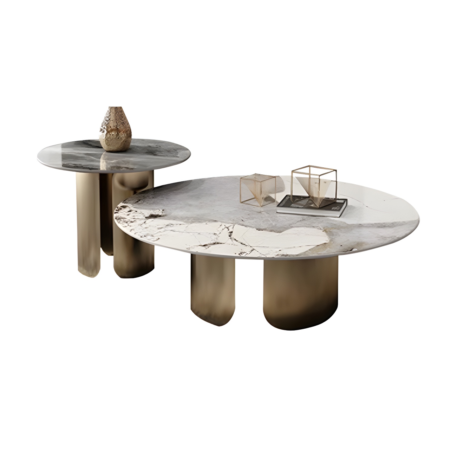 Chic Modern Round Beige Stone Top Coffee Table with Industrial Iron Base - image 11
