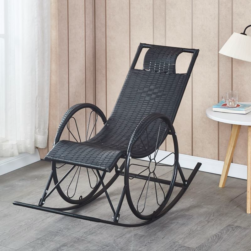 Ergonomic Wicker Front Porch Rocking Chairs with Rear Back, Stationary