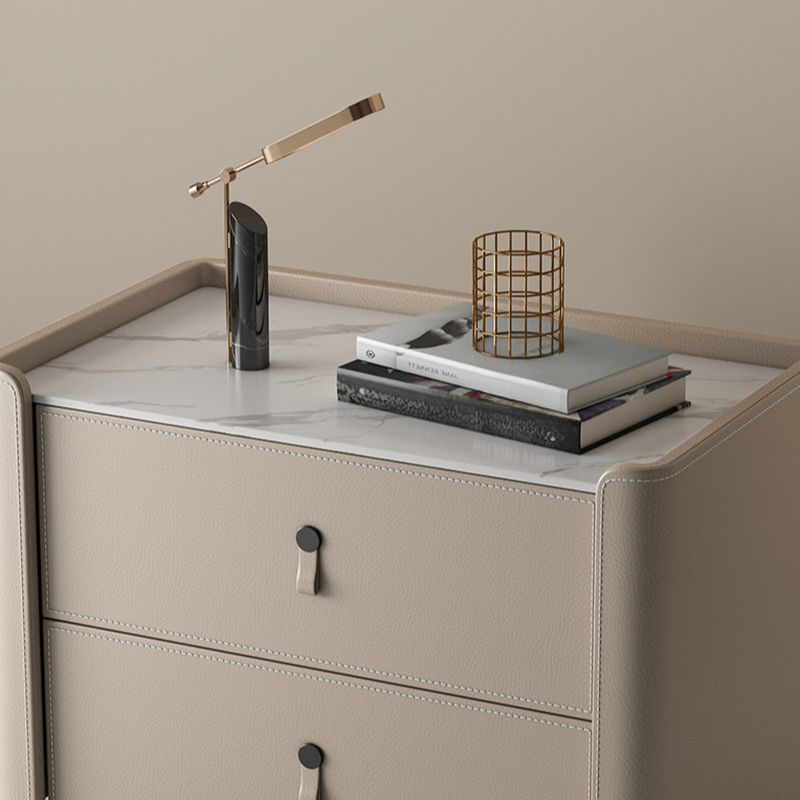 Modish 2 Tiers Drawer Storage Bedside Table with Stone Countertop - image 13