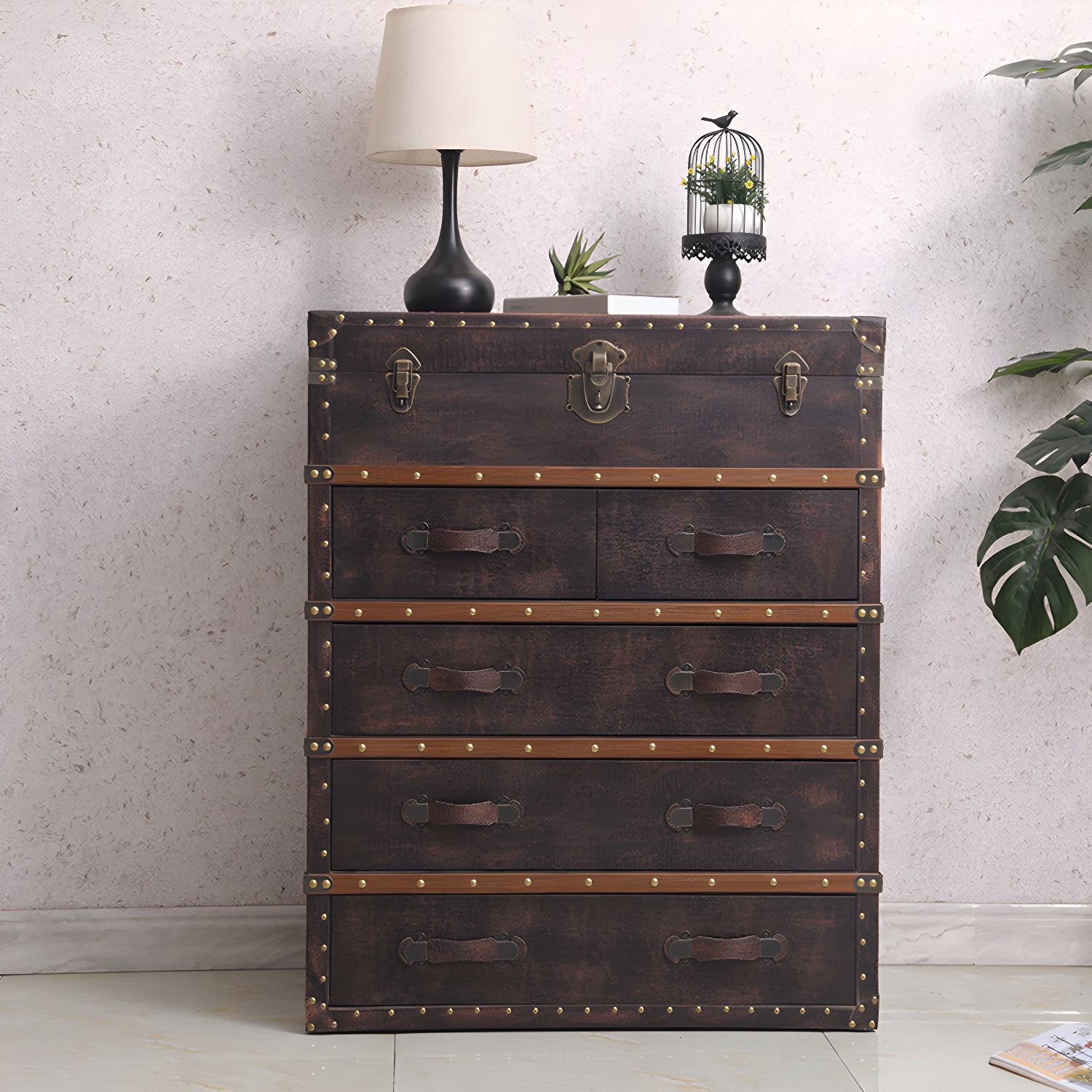 Rustic Leather Chest Vertical Chest with Drawers for Bedroom - image 5