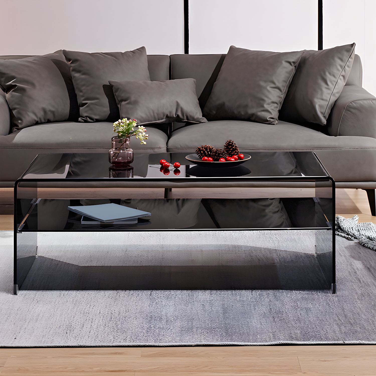 Sled Single Coffee Table Glass Modern Black/White Rectangular Cocktail Table - image 4