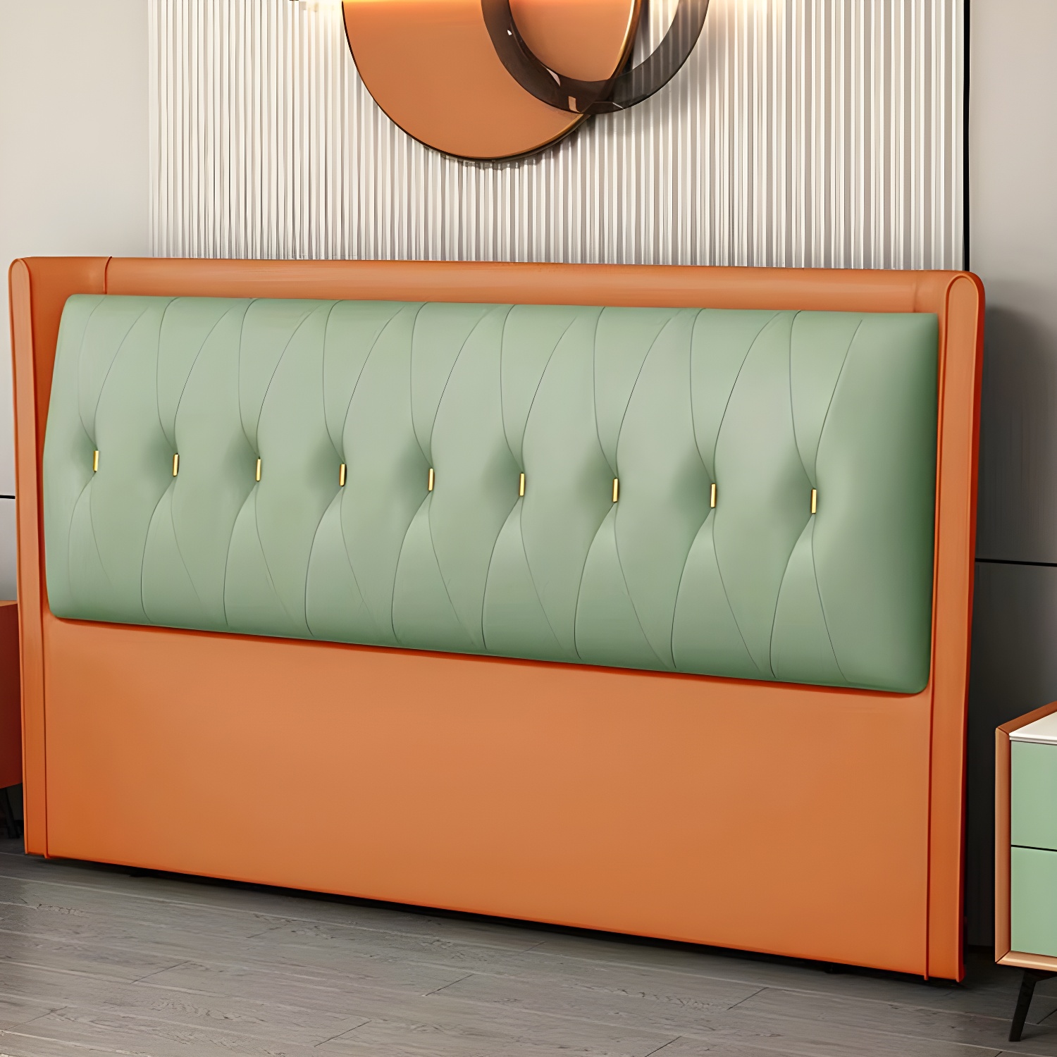 Contemporary Headboard Bed with Tufted Leather Upholstery in Rectangular - image 10