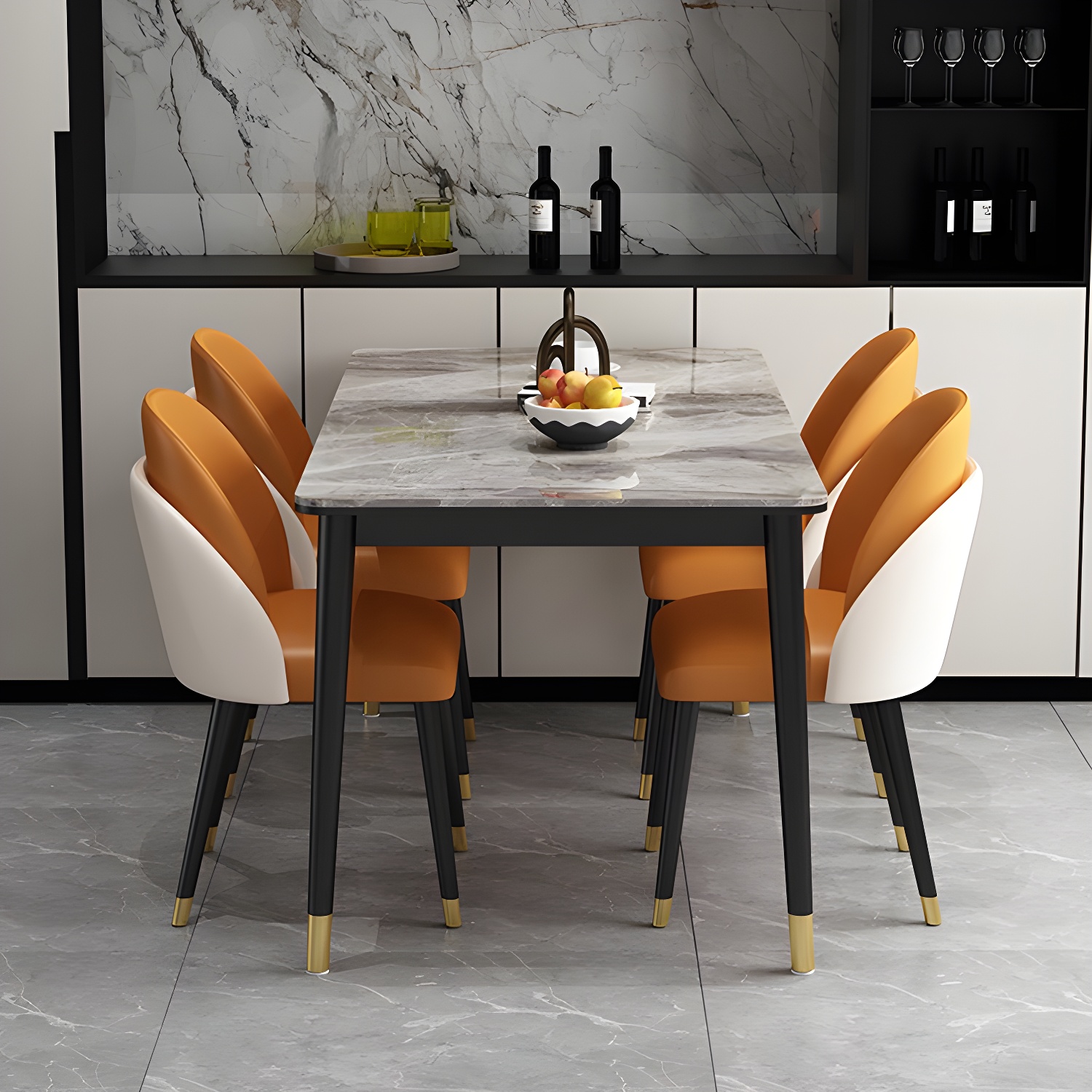 Glam Iron Dining Table Set 1/2/5/7 Pieces Rectangle Dinette Set with Sintered Stone Top - image 11