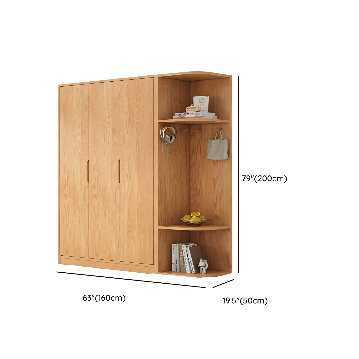Modern Natural Wood Wardrobe Armoire with Sliding Doors, Drawers, and Shelves - image 128