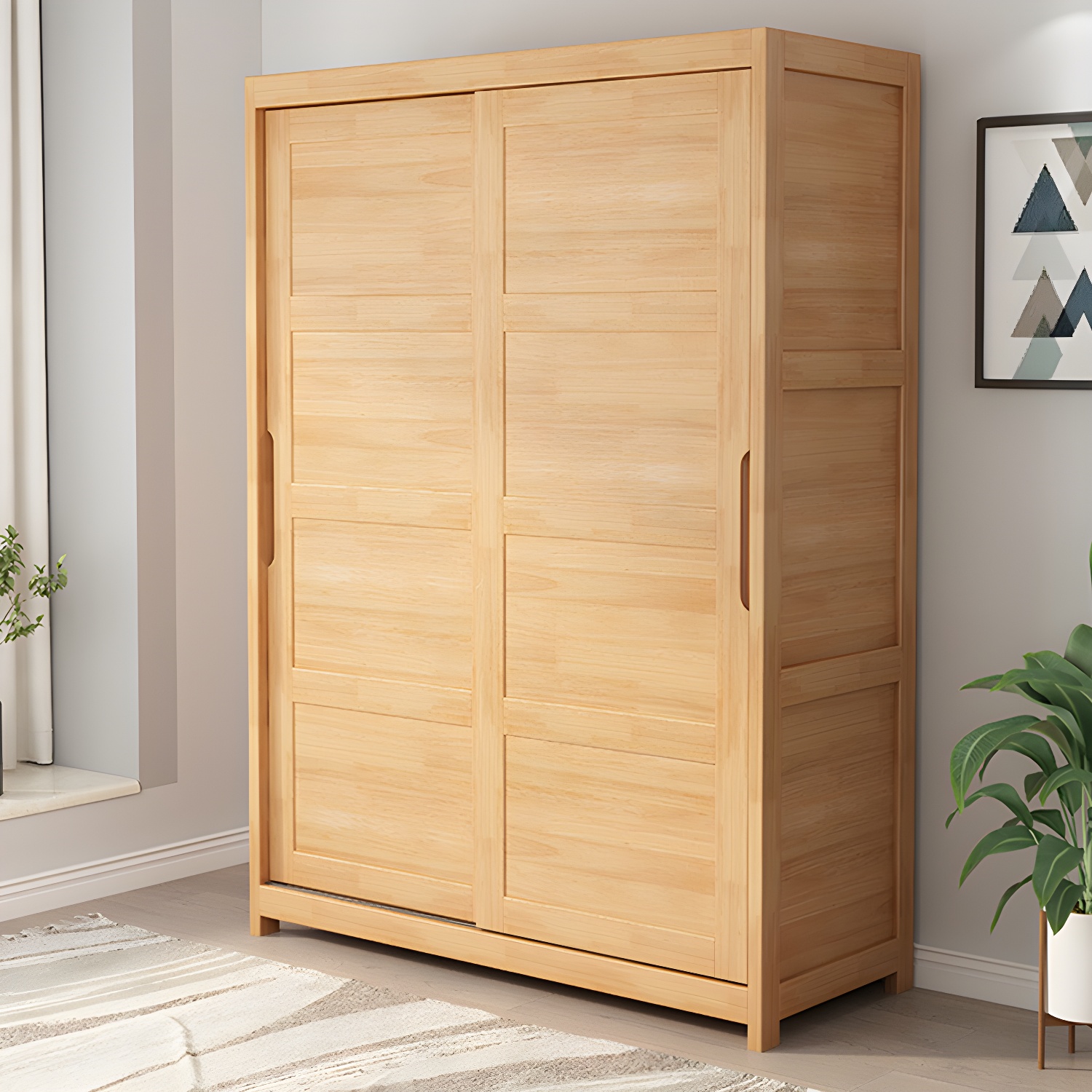 Rubberwood Solid Wood Wardrobe Traditional Freestanding Wardrobe - image 6