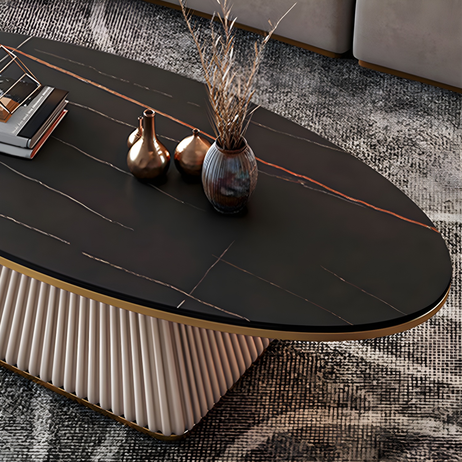 Elliptical Stone Coffee Table Pedestal 1 Single Cocktail Table - 17.72" H - image 11