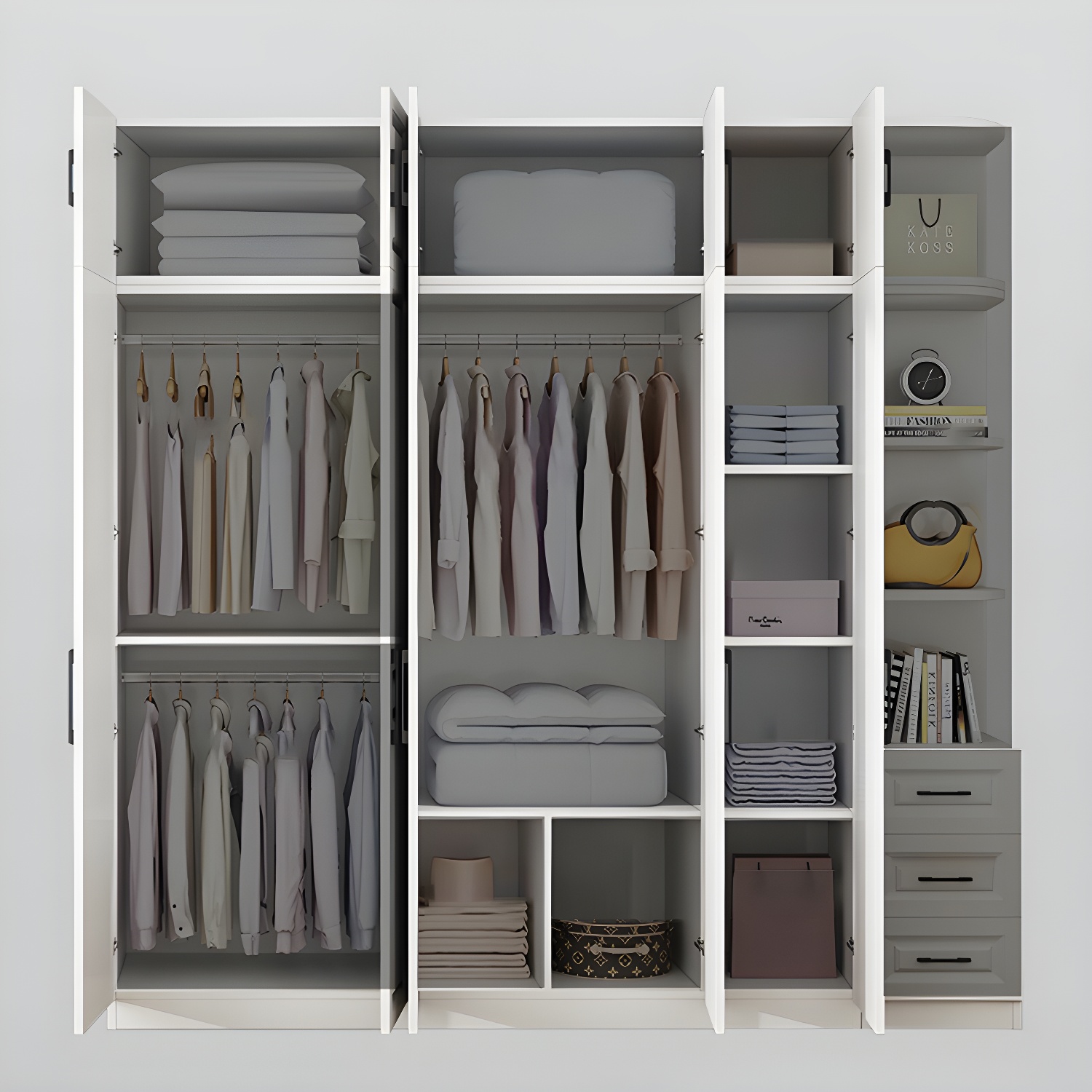 Modern White Wood Wardrobe Armoire with Shelves & Clothing Rod - Spacious and Stylish - image 7