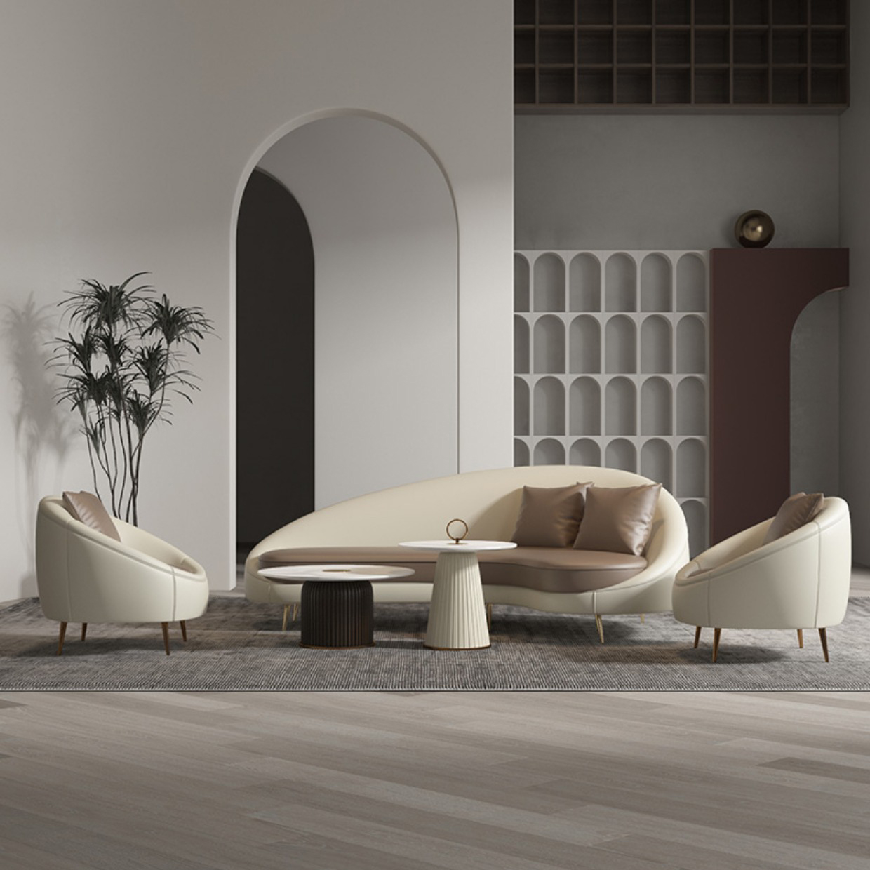 Faux Leather Curved Sofa Contemporary Sloped Arm Sofa for Living Room - image 32