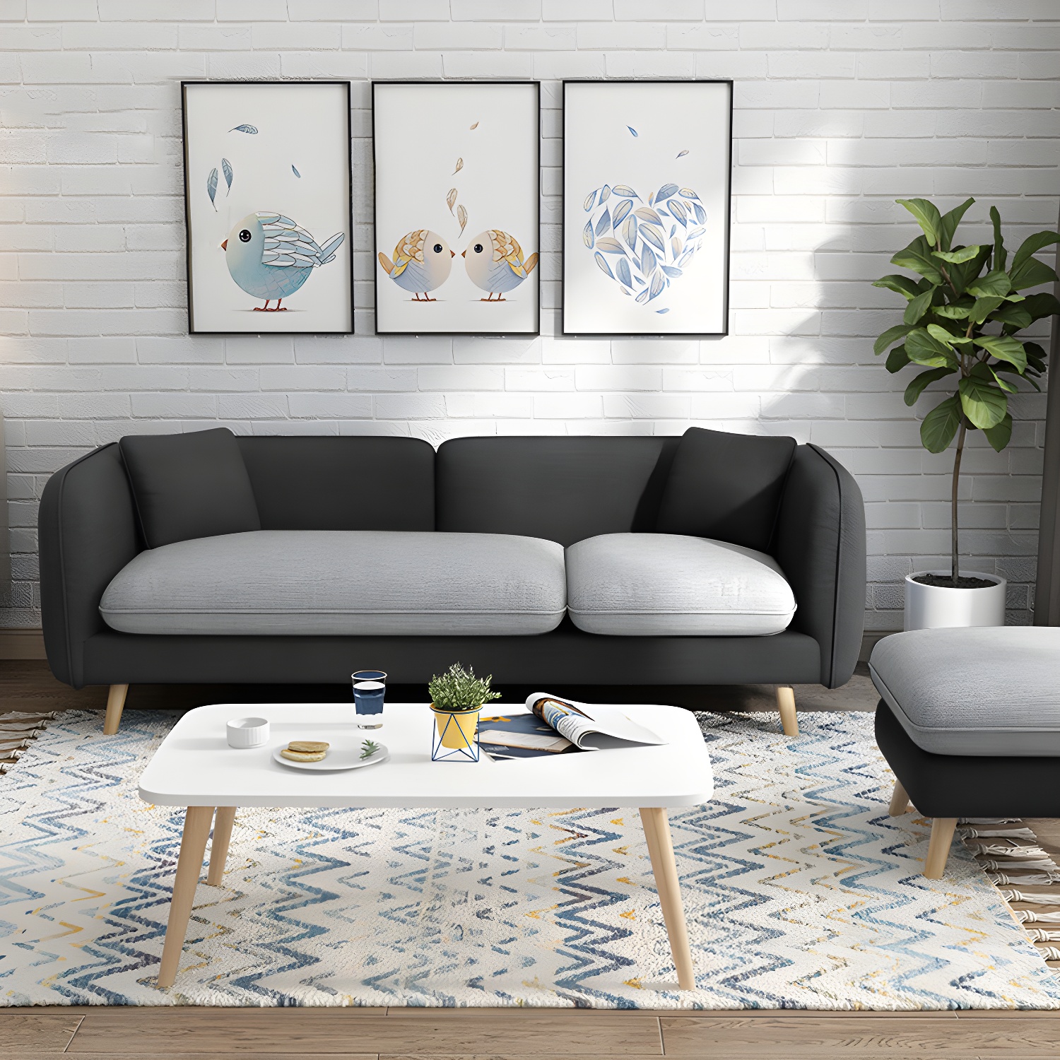 Modern Linen Tuxedo Arm Standard Sofa with Bolster Pillows for Living Room - image 4