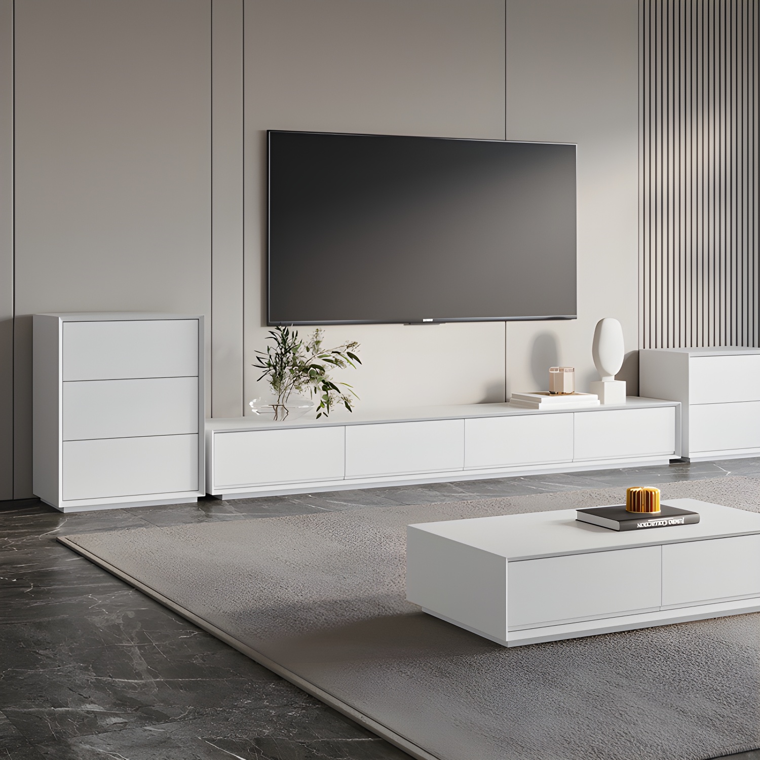 White Wood TV Stand Modernism TV Stand With Drawers for living Room - image 14