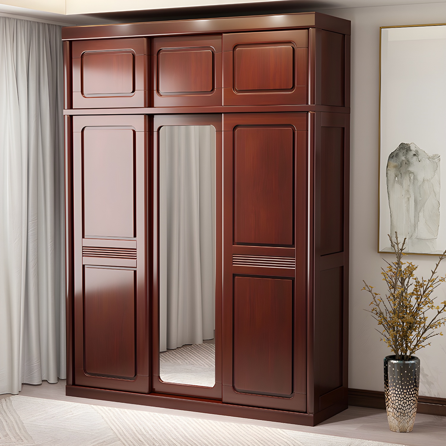 Traditional Wardrobe Cabinet Rubberwood Brown Wardrobe Armoire