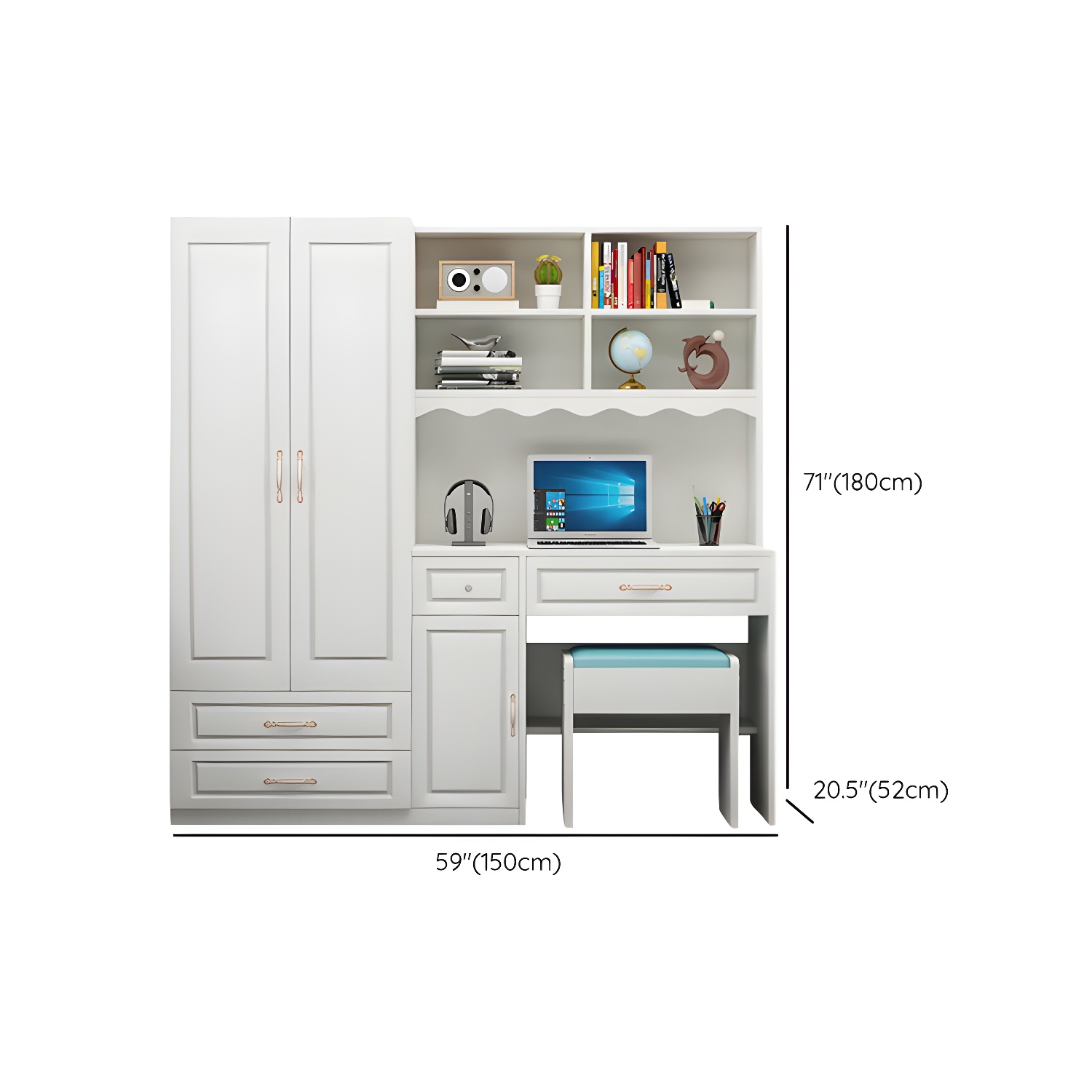 Modern White Wardrobe Armoire with Drawers & Clothing Rod Included - image 15