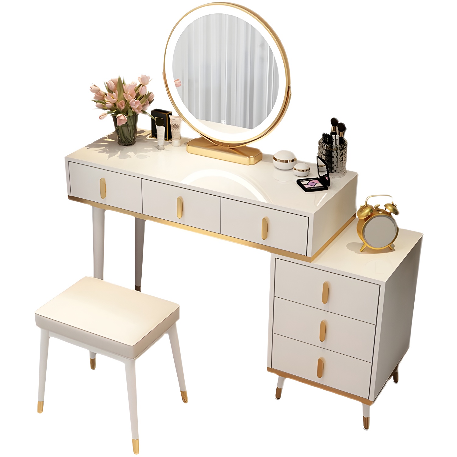 Contemporary Make-up Vanity with Wooden Top and Drawers for Bedroom - image 7