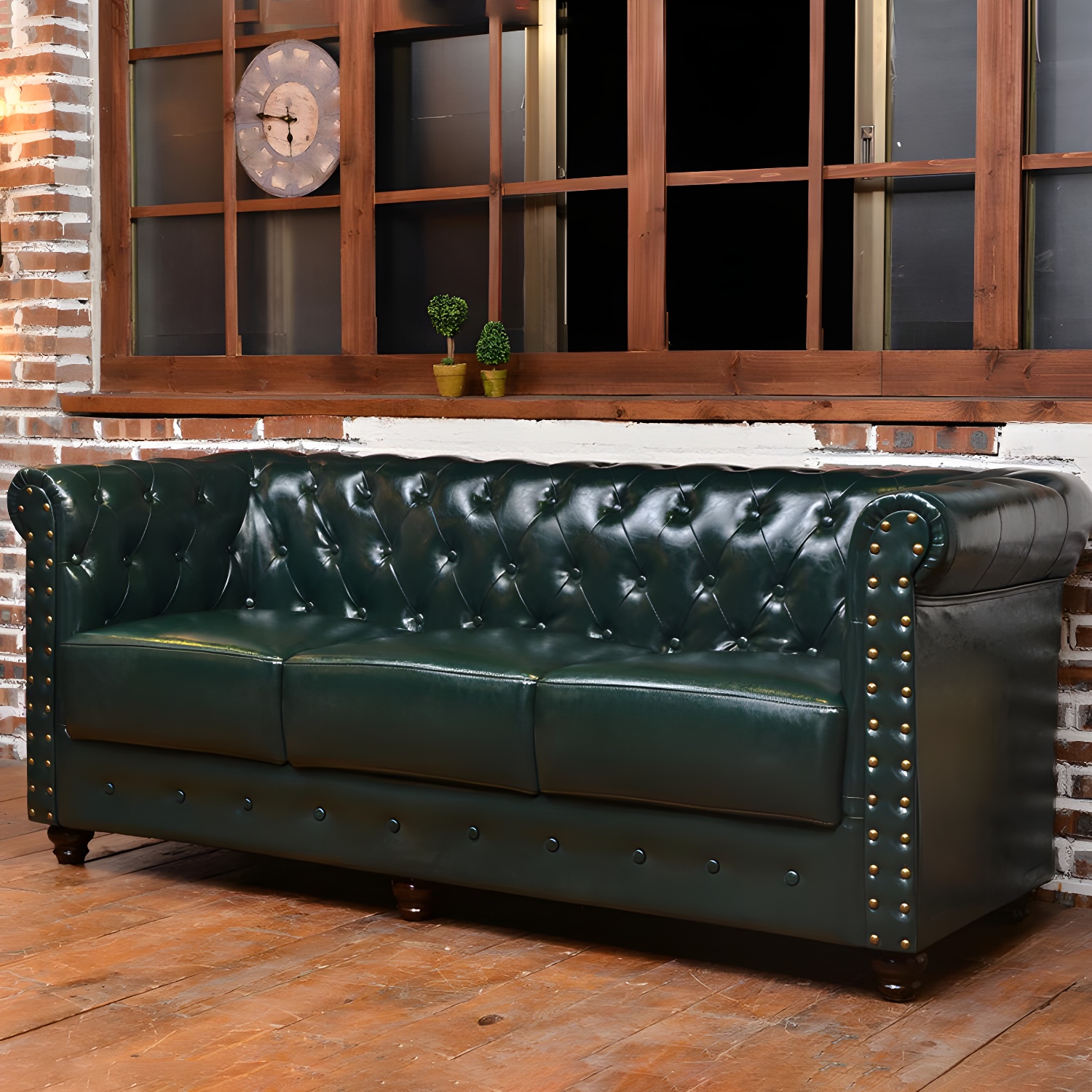 Vintage Leather Chesterfield Sofa 29.53"High Rolled Arm Sofa for Cafe - image 11