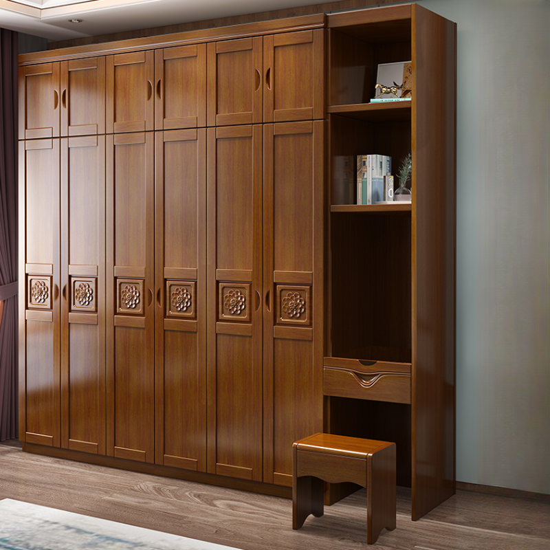 Vintage Sepia Lumber Wardrobe with Soft Close Drawer, Soft Close Door, Interior Shelves, and Hanging Rod