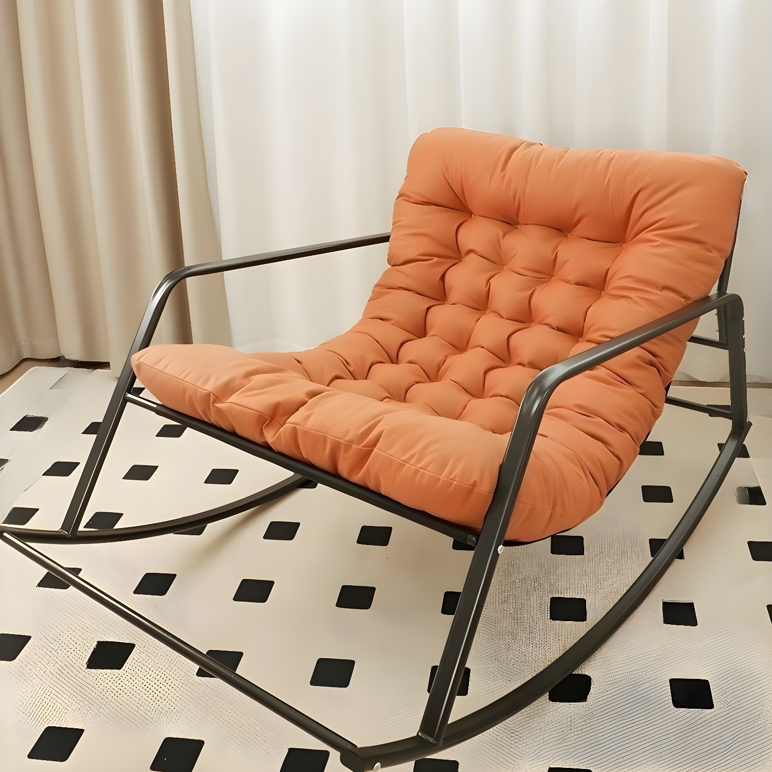 Modern Indoor Rocking Chair with Track Arms, Spindle Back and Metal Legs - image 6