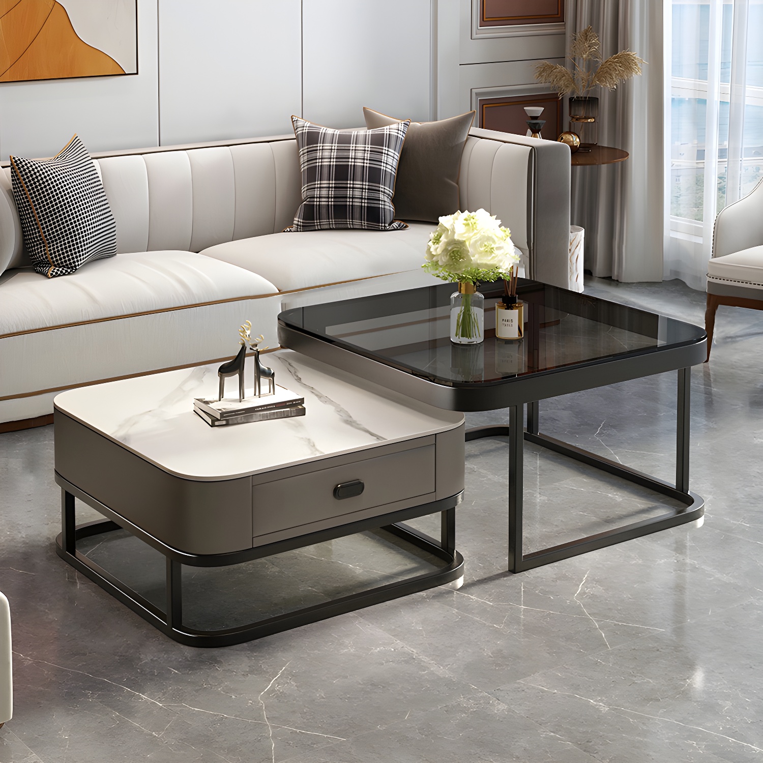 Slate Coffee Table Square 2 Nesting Coffee Table Set for Living Room - image 4