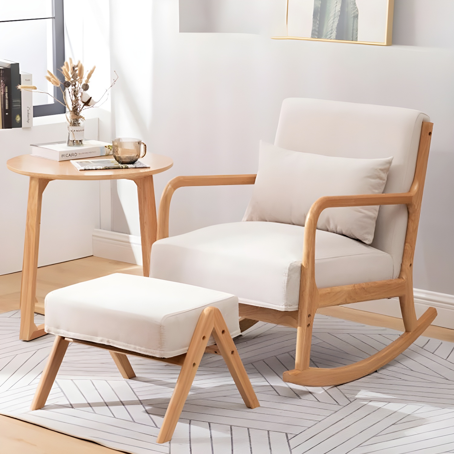 Mid-Century Modern Rocking Accent Chair with Solid Wood Frame and a Pillow - image 19