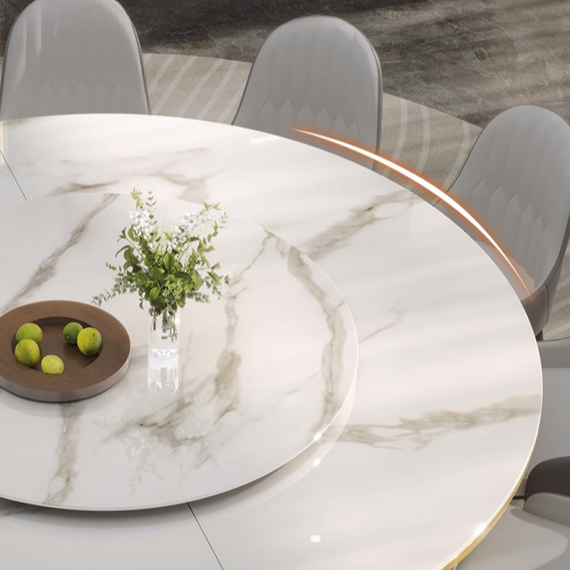 Minimalist Rounded Dining Table Set with Stump Base and Enclosed Back in White, Rotatable - image 3