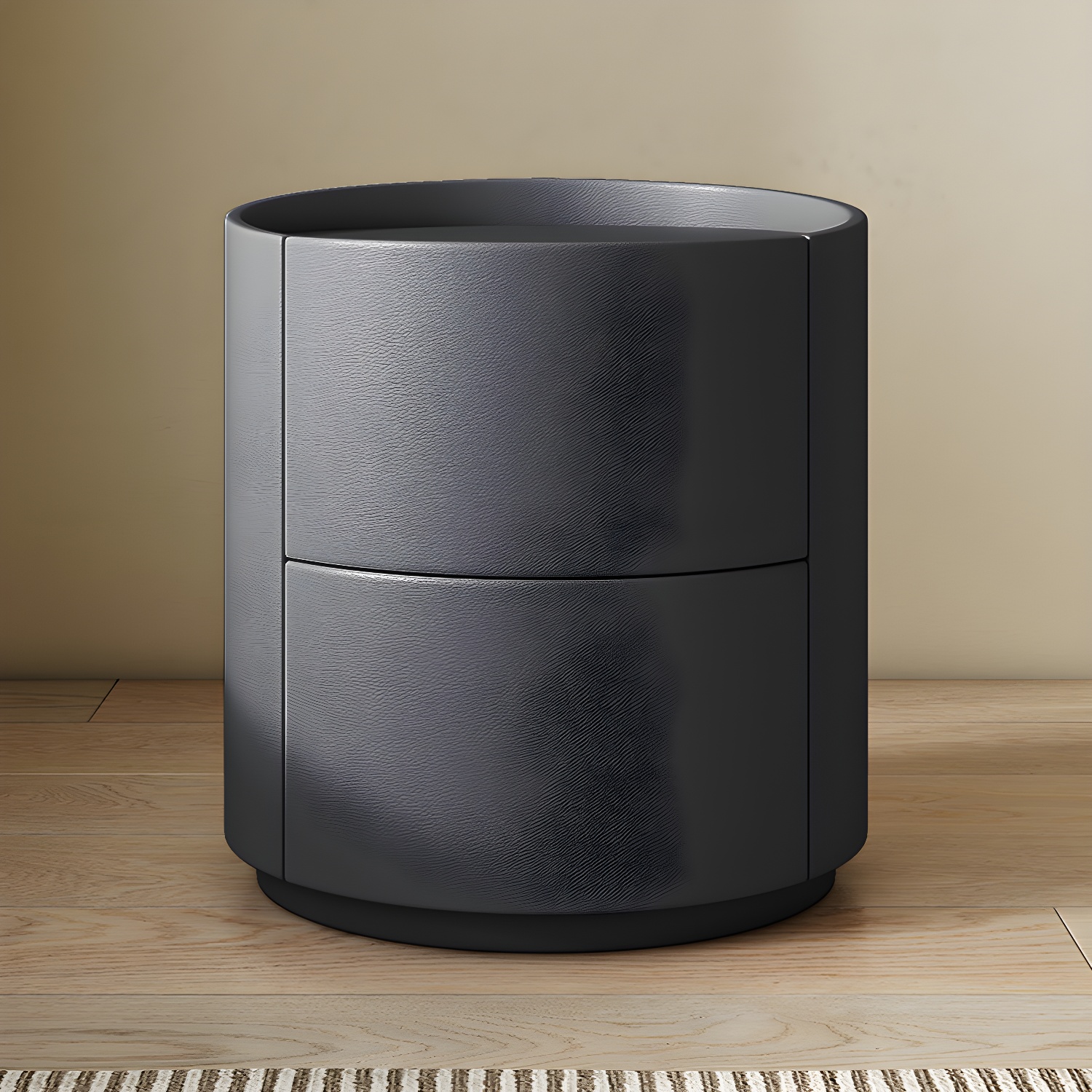 Modern Faux Leather Nightstand with 2 Drawers in Light Wood Tone