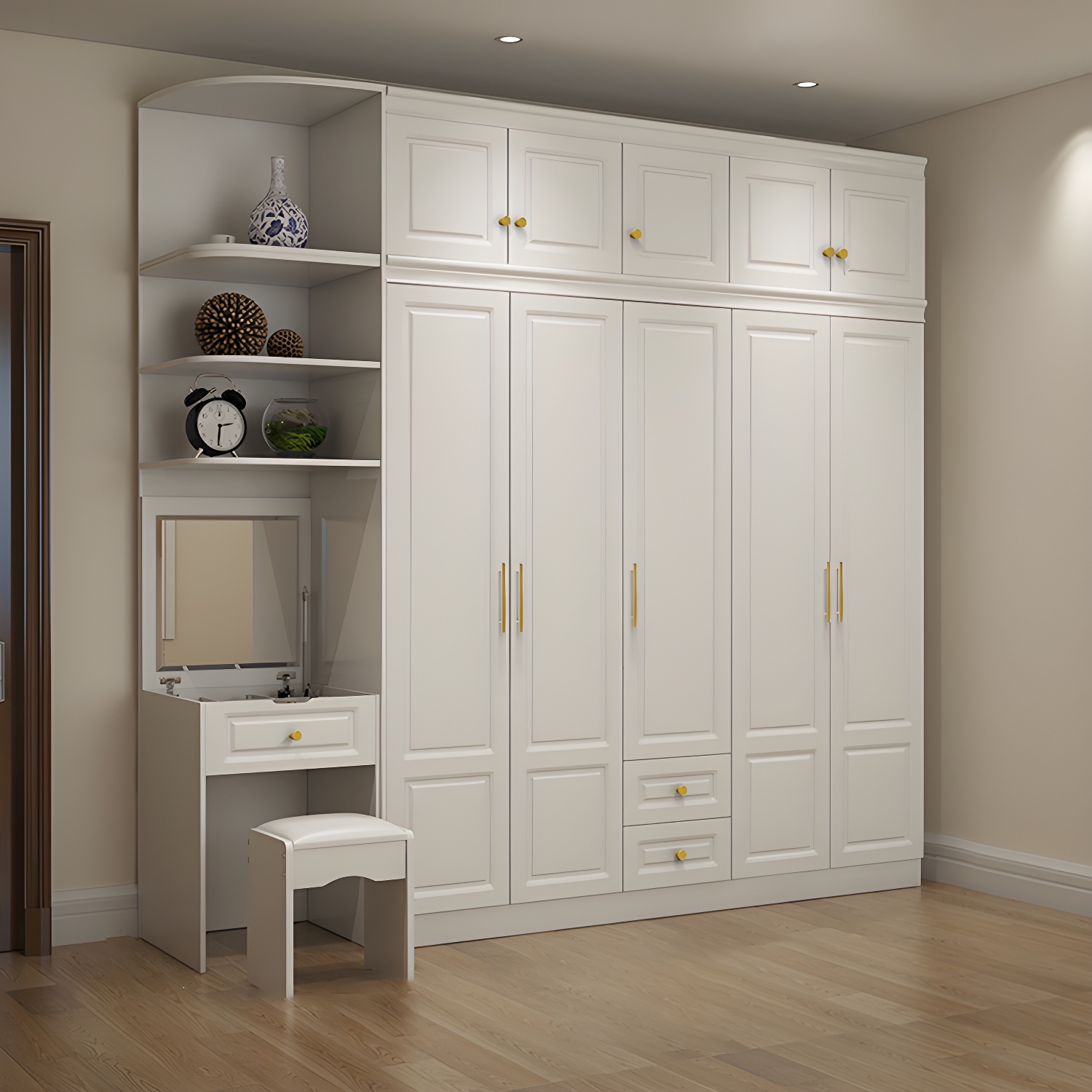 Hinged White Wardrobe Armoire Engineered Wood Wardrobe Closet - image 14