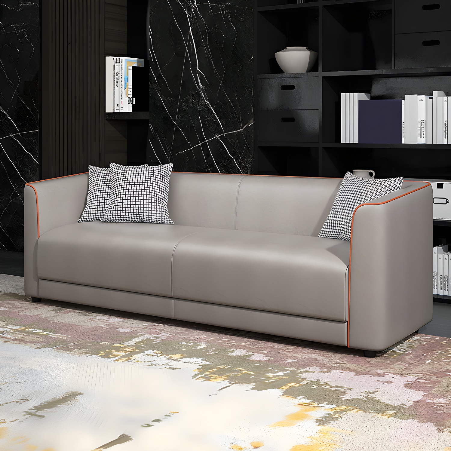 Tuxedo Arm Sofa with Tight Back 25.98" High Contemporary Faux Leather - image 7