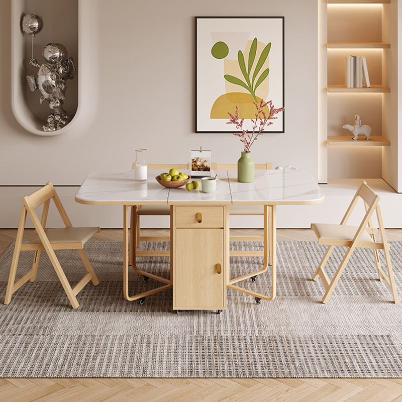 Scandinavian Folding Dining Set in Light Wood with Upholstered Chairs and Extendable Table - image 3