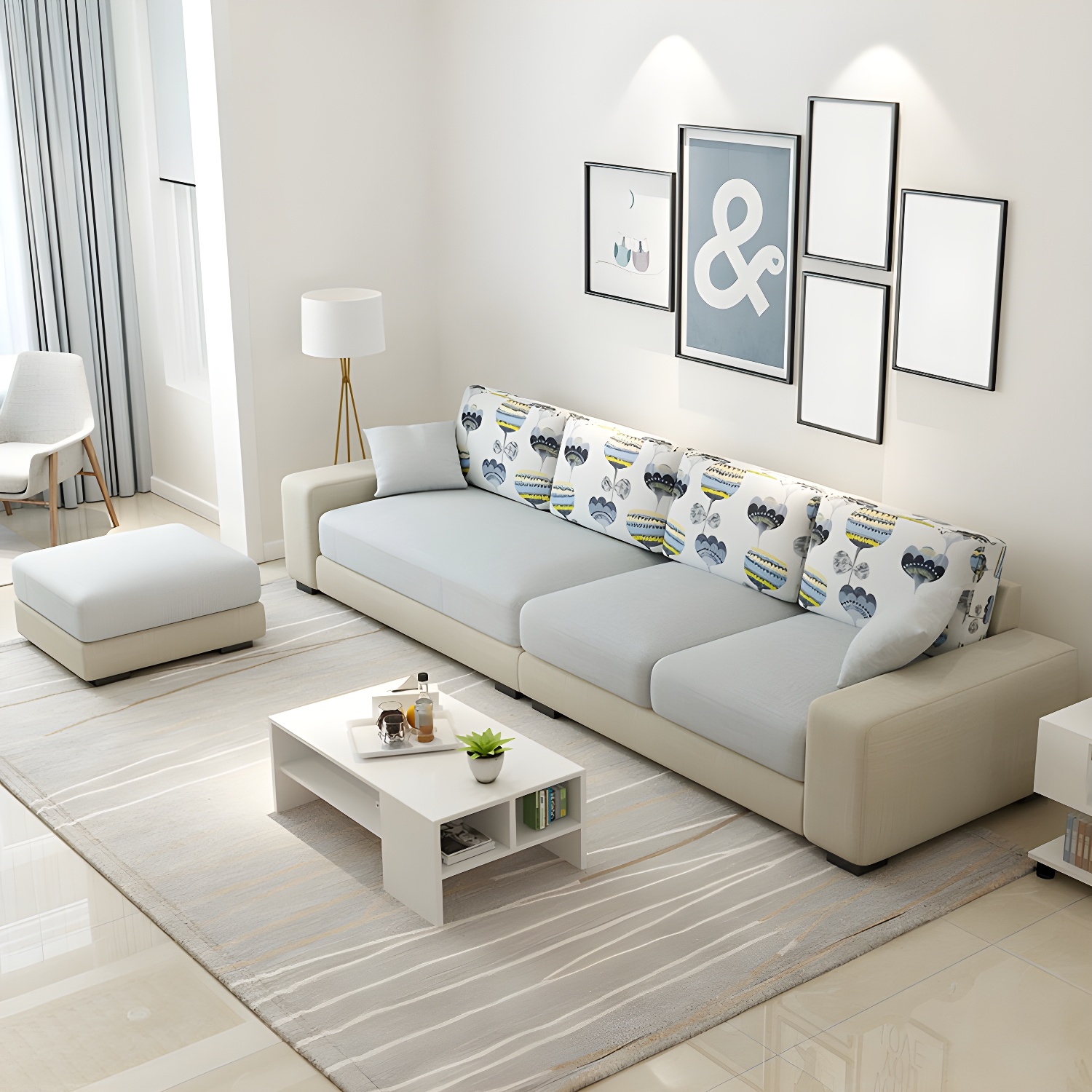 Scandinavian Wood Frame Straight Sofa with Cushion Back and Slipcover in 3 Piece Set - image 8