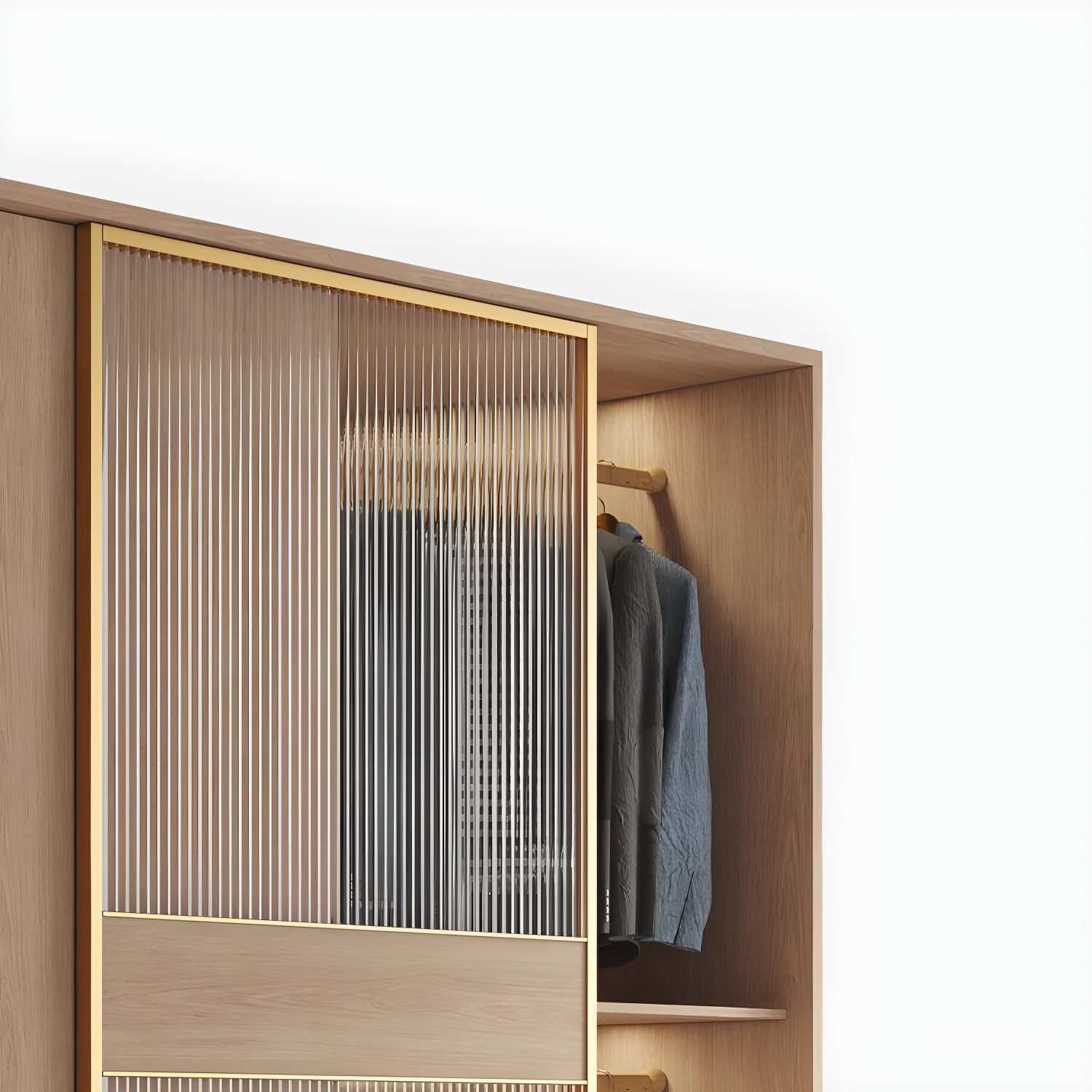 Contemporary Brown Wood Panels Armoire with Shelves and Glass Door for Bedroom - image 7