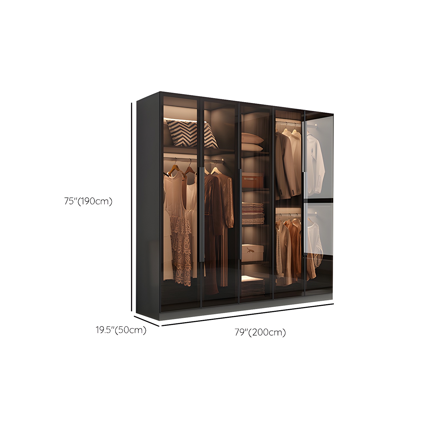 Modern Wooden Frame Wardrobe Freestanding Multifunctional Wardrobe Tempered Glass Doors - image 17