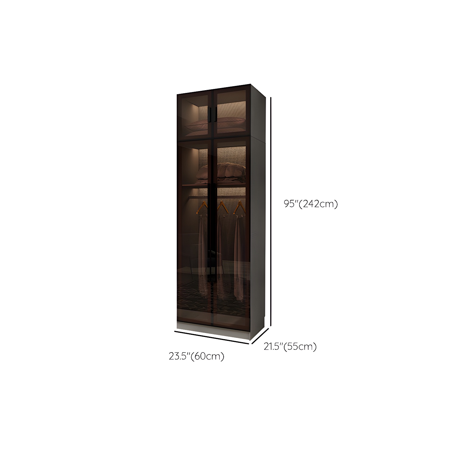 Modern Glass Hinged Doors Wardrobe Armoire Wood Frame Wardrobe with Shelves without Light - image 23